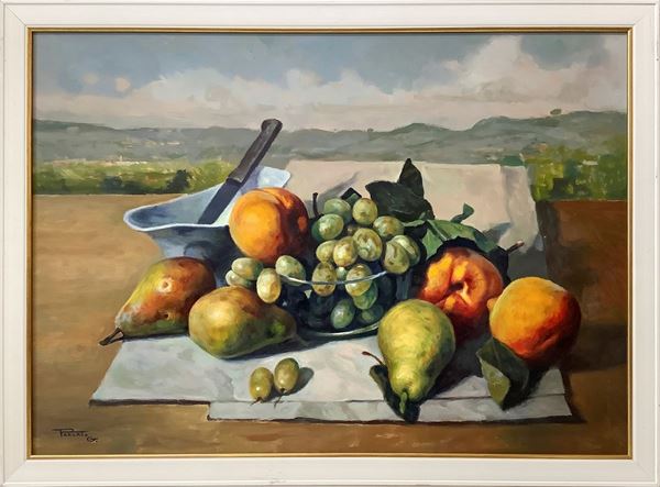 Giovanni Parlato - Natura morta di pere, uva e pesche