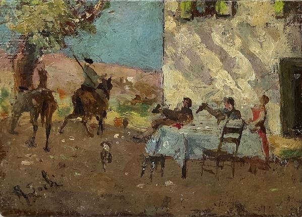 Raffaello Sorbi - Paesaggio con scena di caccia
