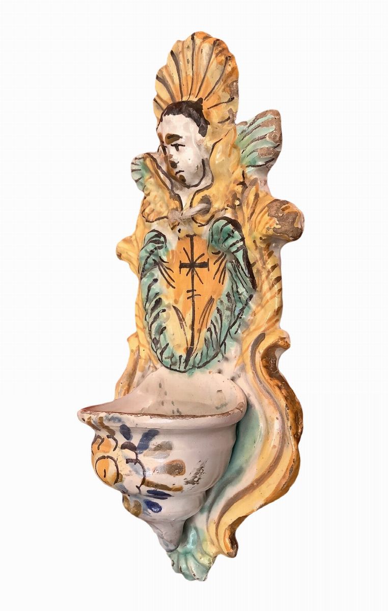 Acquasantiera in Maiolica Arianese