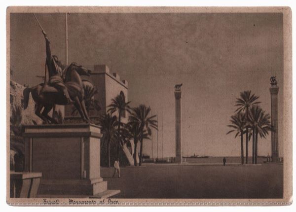 Cartolina originale Tripoli - Libia - Monumento al Duce