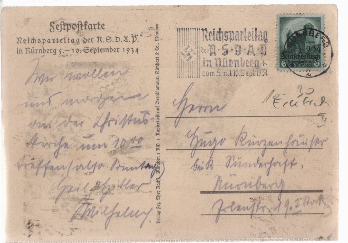 Cartolina Originale del Festival Congresso del Partito Nazista della r.s.D.a.p. a Norimberga