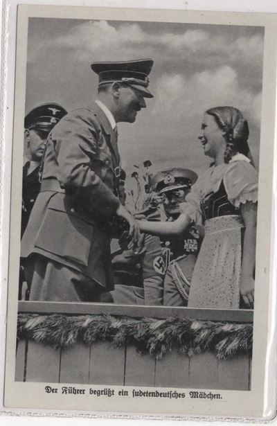 Cartolina Fotografica Originale il Fuhrer Saluta una Ragazza Tedesca dei Sudeti