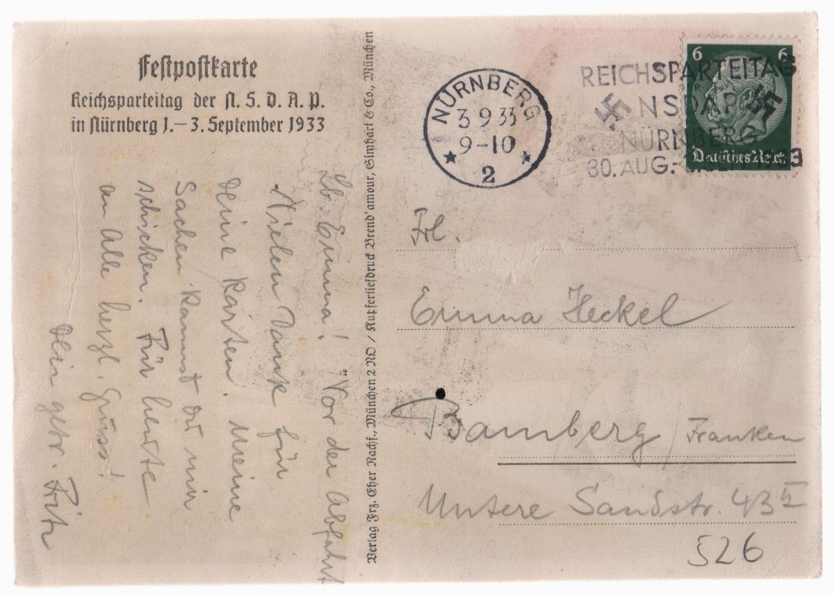 Cartolina Originale Celebrativa Congresso del Partito Dell' Nsdap 1/3 Settembre 1933