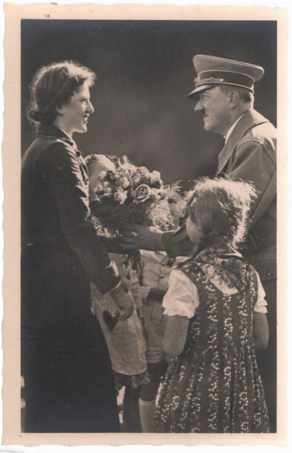 Cartolina originale propaganda - Auguri al Fuhrer per il suo compleanno