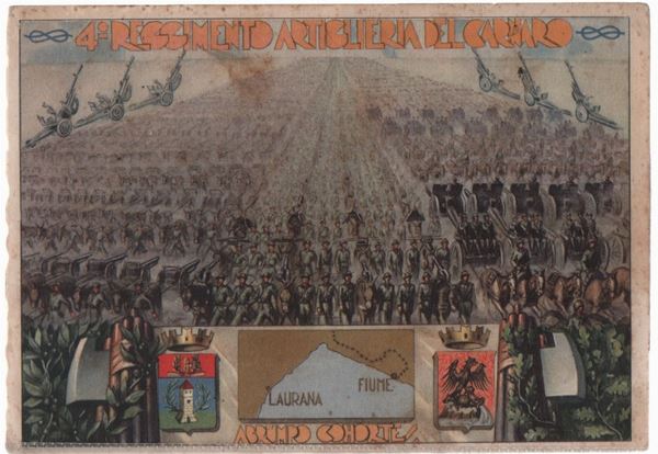 cartolina originale rara 4° reggimento artiglieria del Carnaro Laurana Fiume