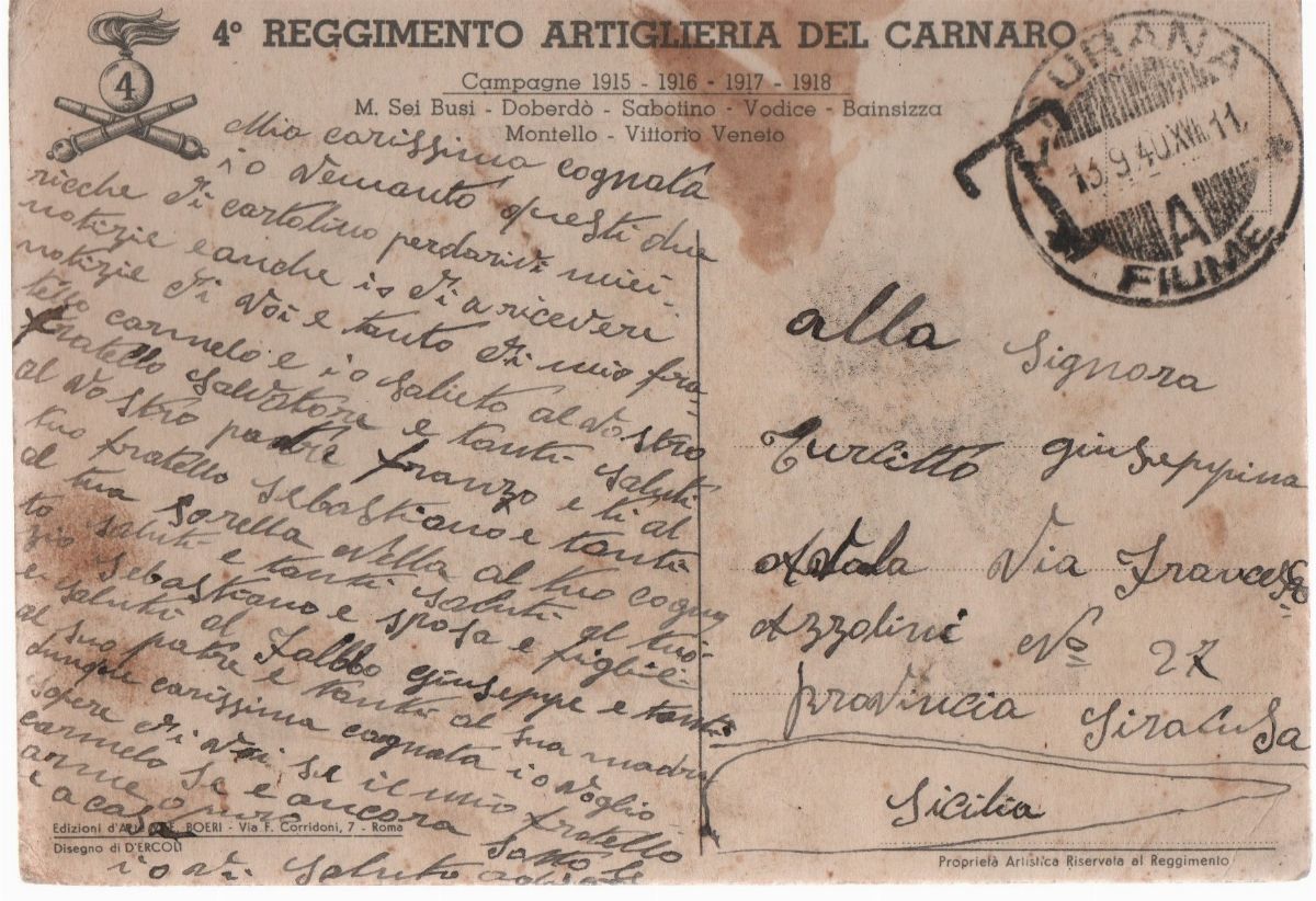 cartolina originale rara 4° reggimento artiglieria del Carnaro Laurana Fiume