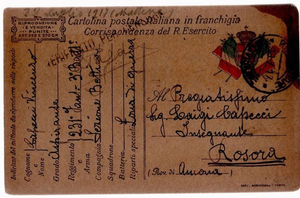 Cartolina originale in franchigia Regio esercito Italiano