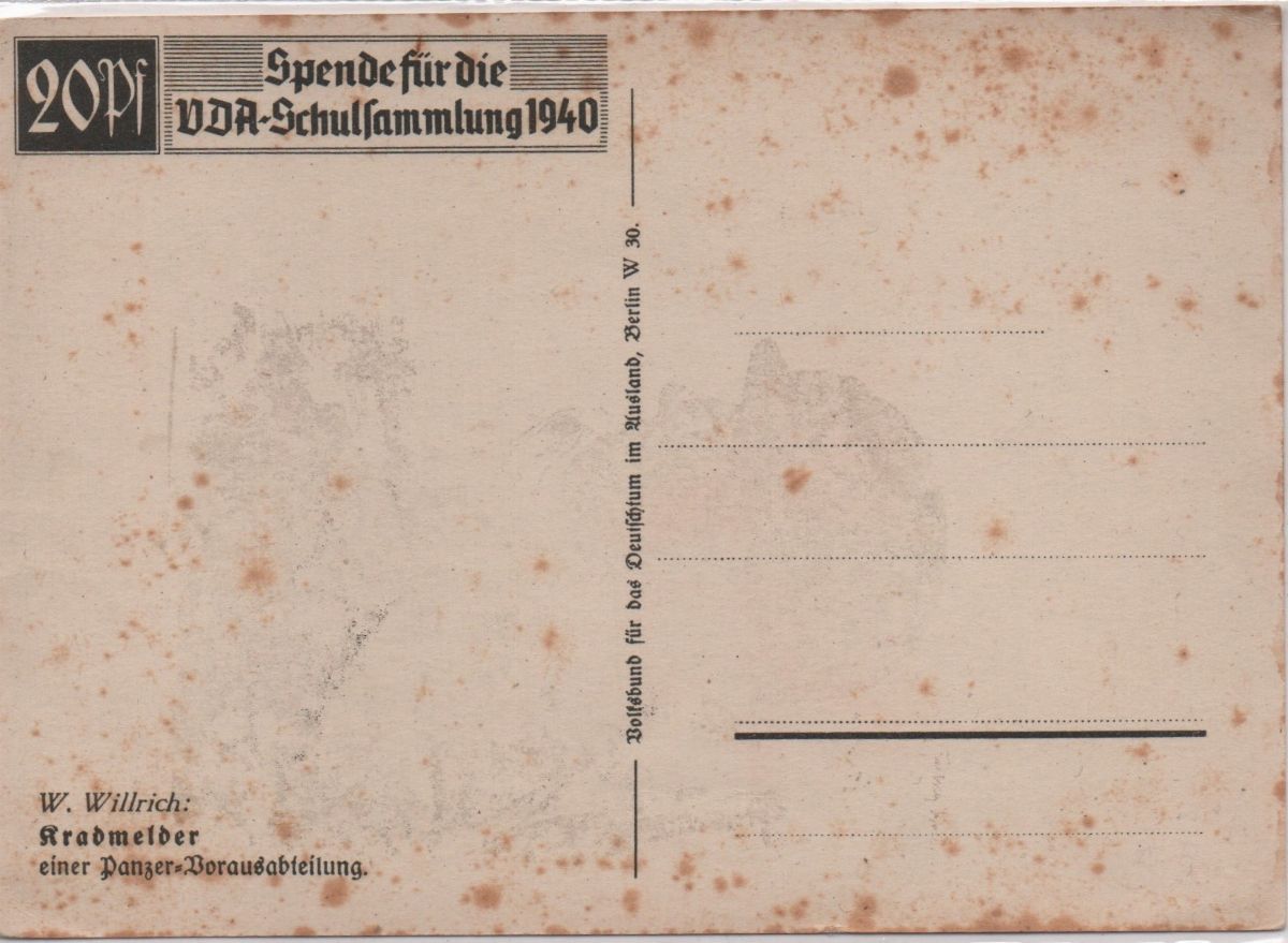 Cartolina Originale Kradmelder - Dipartimento di Avanzamento dei Carri Armati