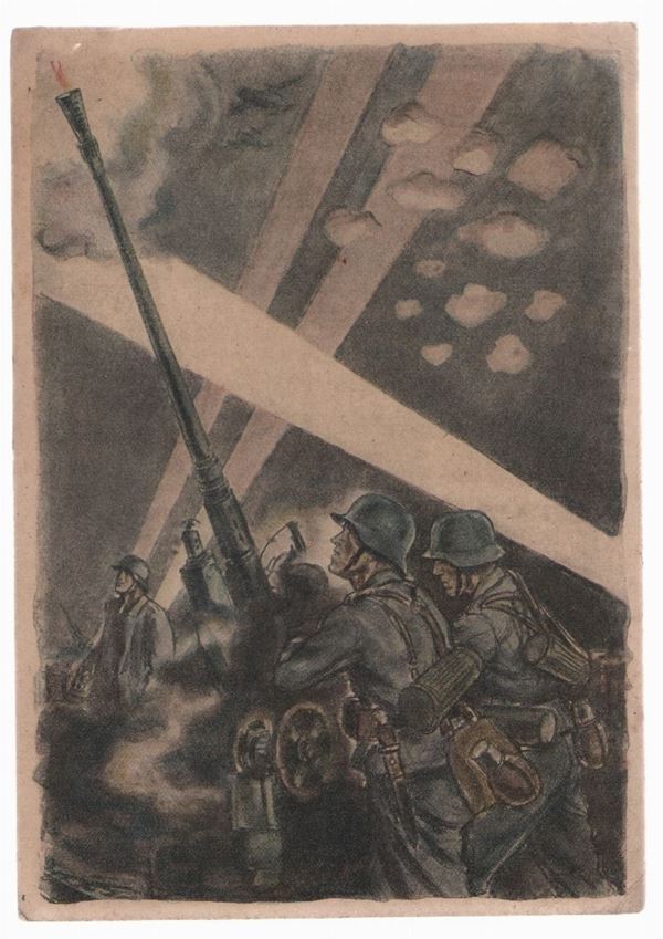 Cartolina originale Propaganda cannone antiaereo medio