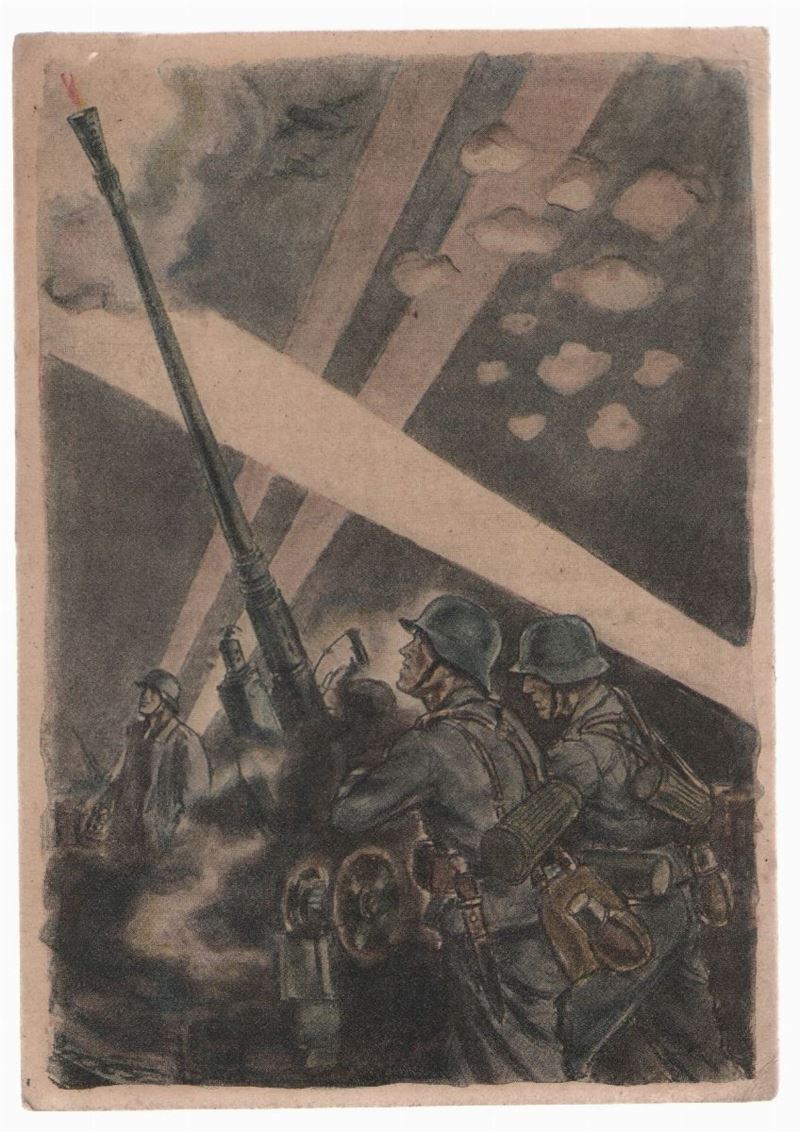 Cartolina Originale Propaganda Cannone Antiaereo Medio