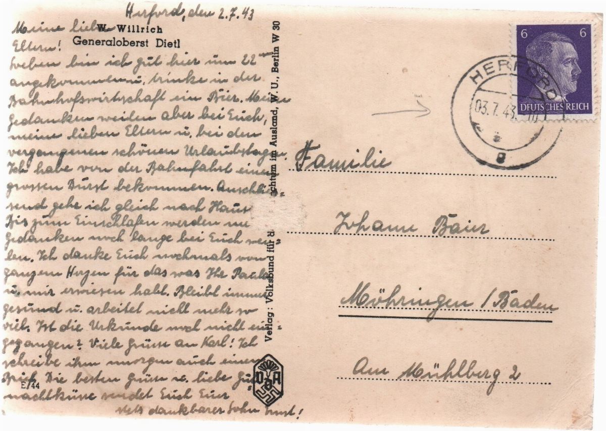 Cartolina Rara Originale Ritratto di Eduard Dietl, Generale Tedesco Ww2