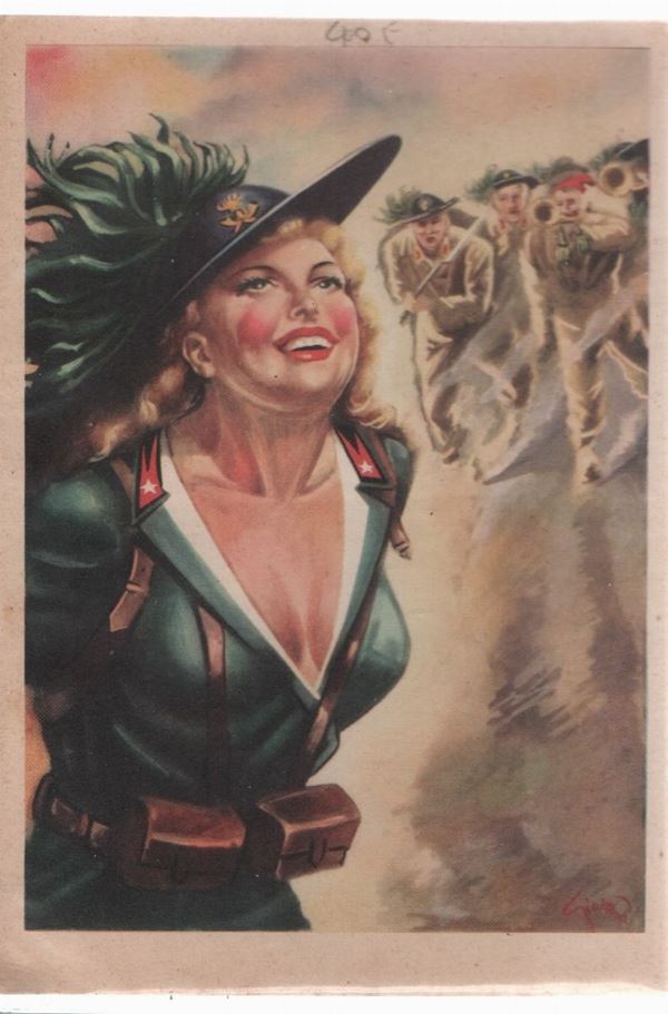 Cartolina originale donna bersagliera