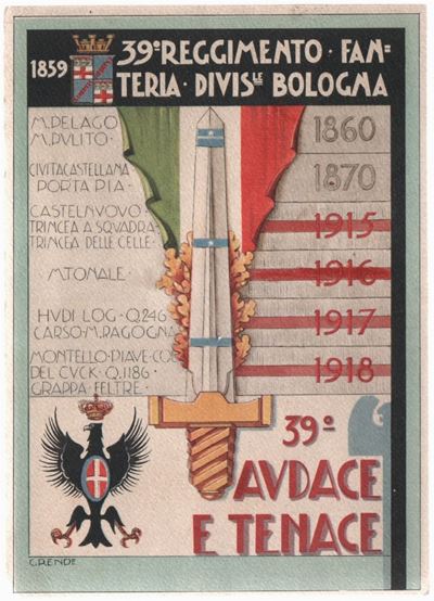 Cartolina Originale 39° Reggimento Fanteria Divisionale Bologna