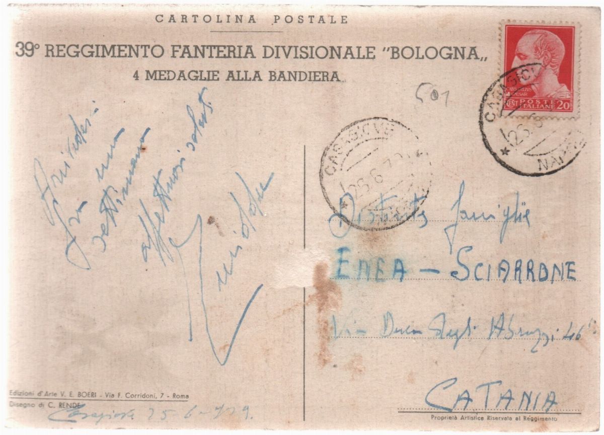 Cartolina Originale 39° Reggimento Fanteria Divisionale Bologna