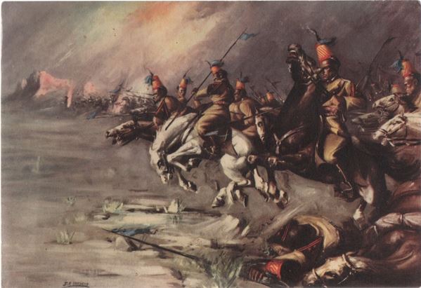 Rara cartolina coloniale originale VI gruppo squadroni cavalleria "Lancieri degli Arussi"