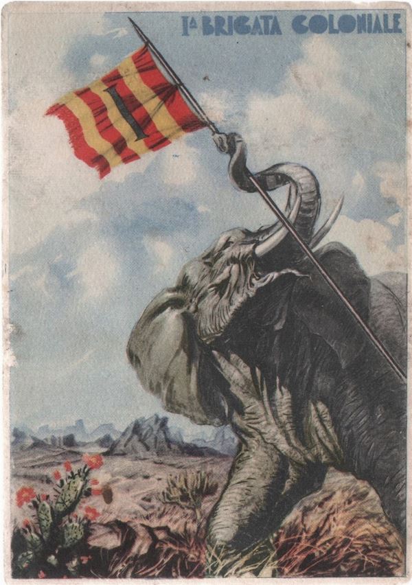 Cartolina coloniale originale 1° brigata coloniale Elefante
