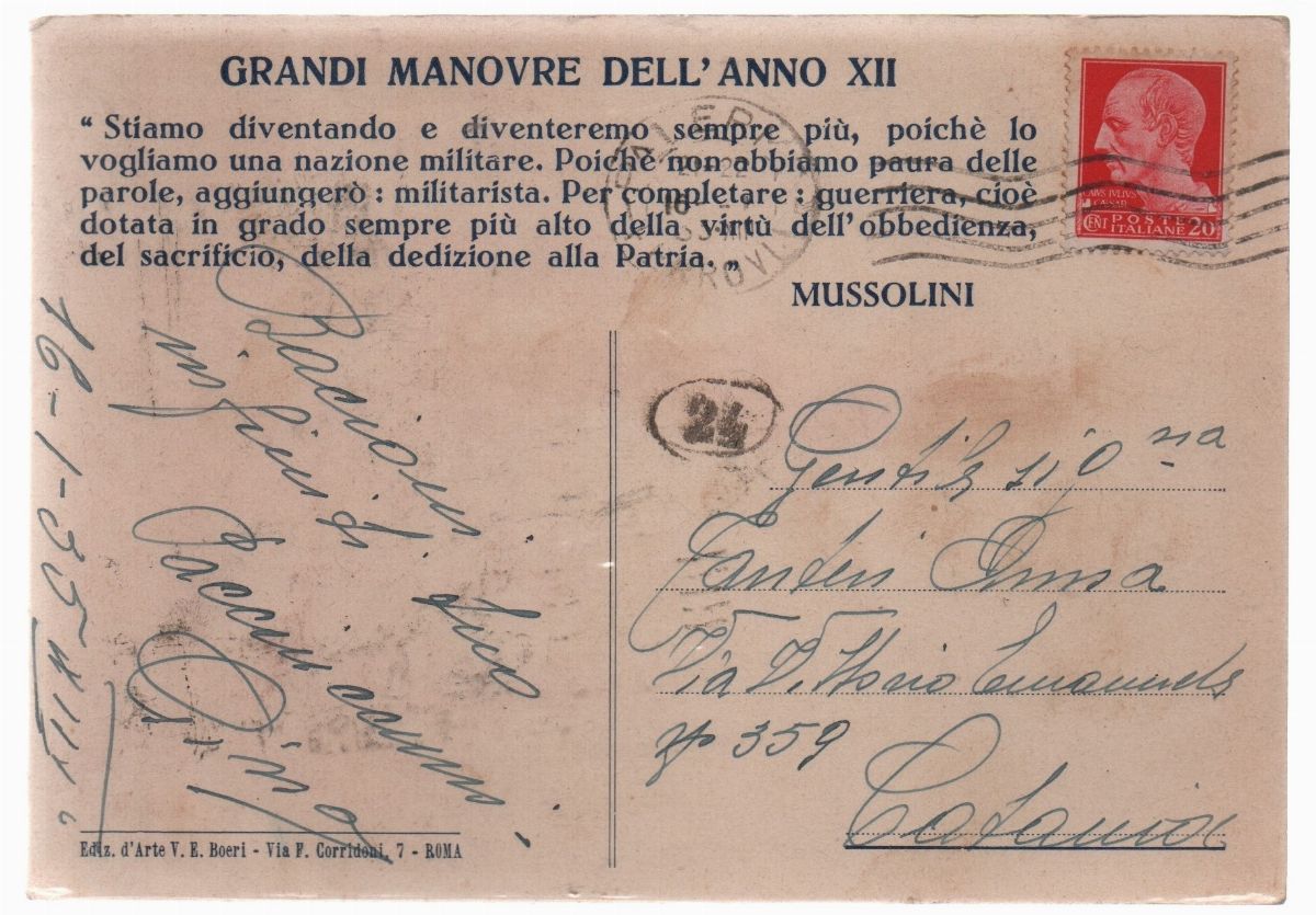 Cartolina originale rara grandi manovre dell'anno XII