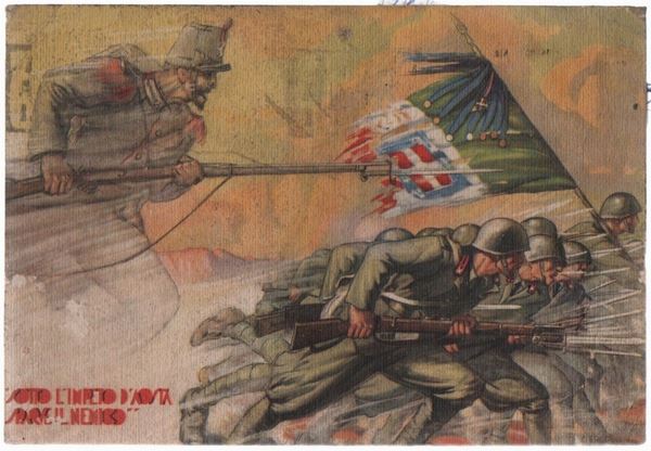 Rara cartolina originale 6° reggimento di fanteria Aosta "sotto l'impeto d'Aosta sparve il nemico"