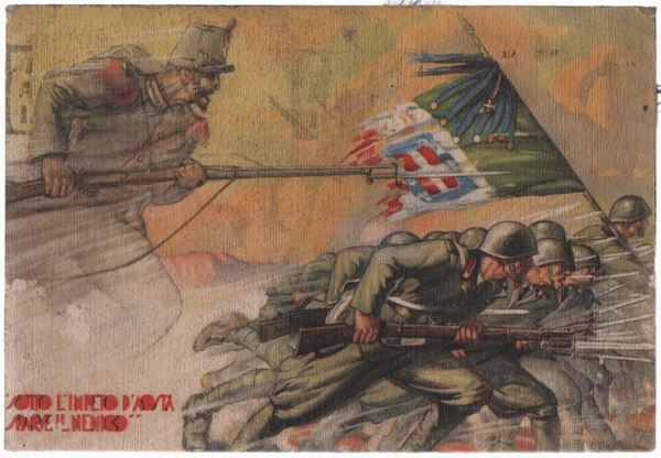 Rare original postcard 6th Aosta Infantry Regiment "under the impetus of Aosta the enemy disappeared"