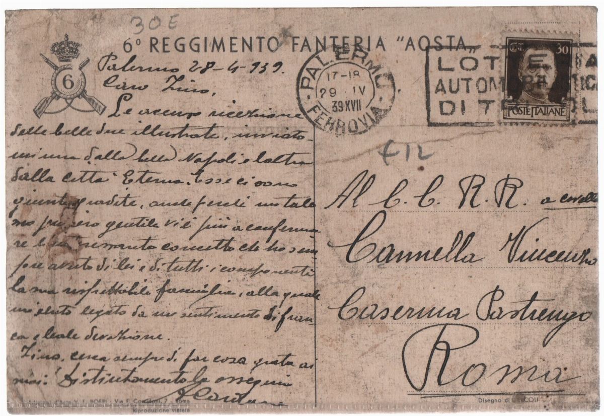 Rara cartolina originale 6° reggimento di fanteria Aosta "sotto l'impeto d'Aosta sparve il nemico...