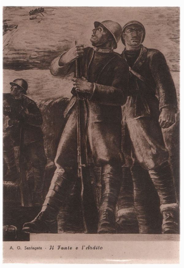 Cartolina originale Ass. Naz. Mutilati e invalidi di guerra -  Il fante e l'ardito