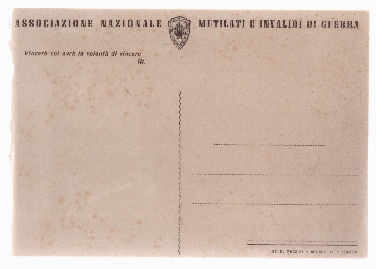 Cartolina Originale Ass. Naz. Mutilati e Invalidi di Guerra - il Fante e L'ardito
