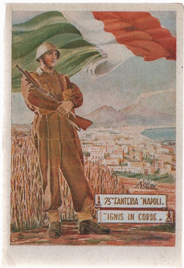 Original postcard of the 75th Naples infantry regiment "ignis in corde .." - Somalia