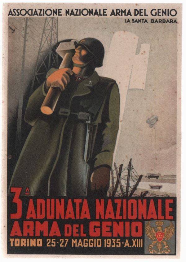 Postcard A.N.A.G. "La S. Barbara" 3rd national assembly - genius weapon - Turin 25-27 May 1935