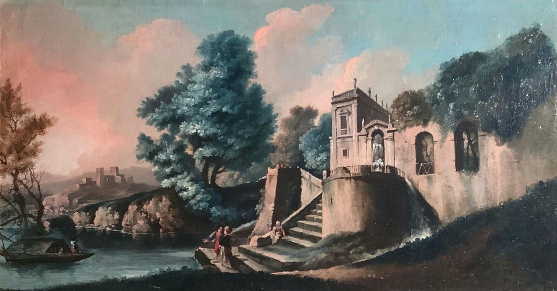 Veduta del Tevere a carattere archeologico con personaggi