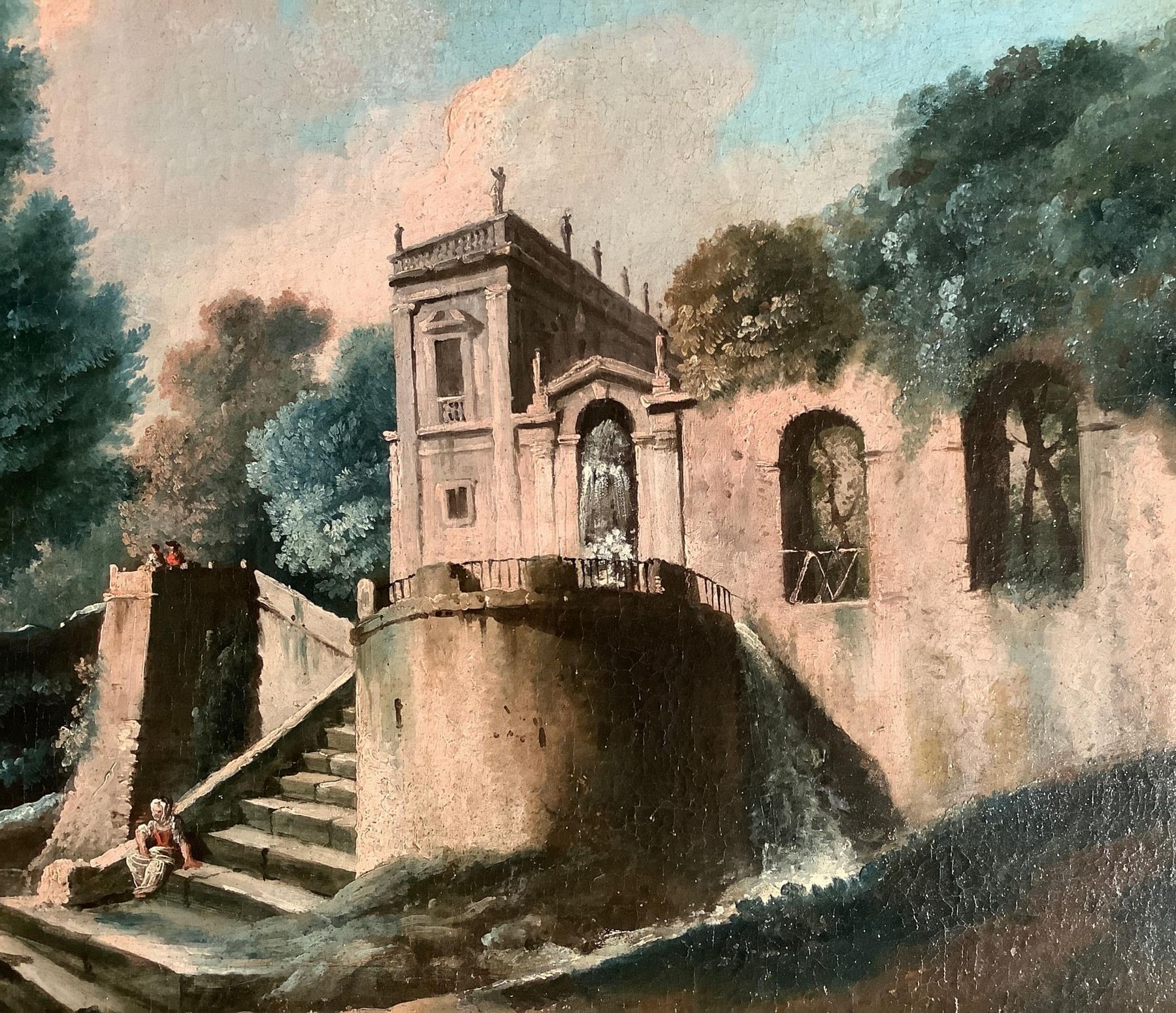 Veduta del Tevere a carattere archeologico con personaggi