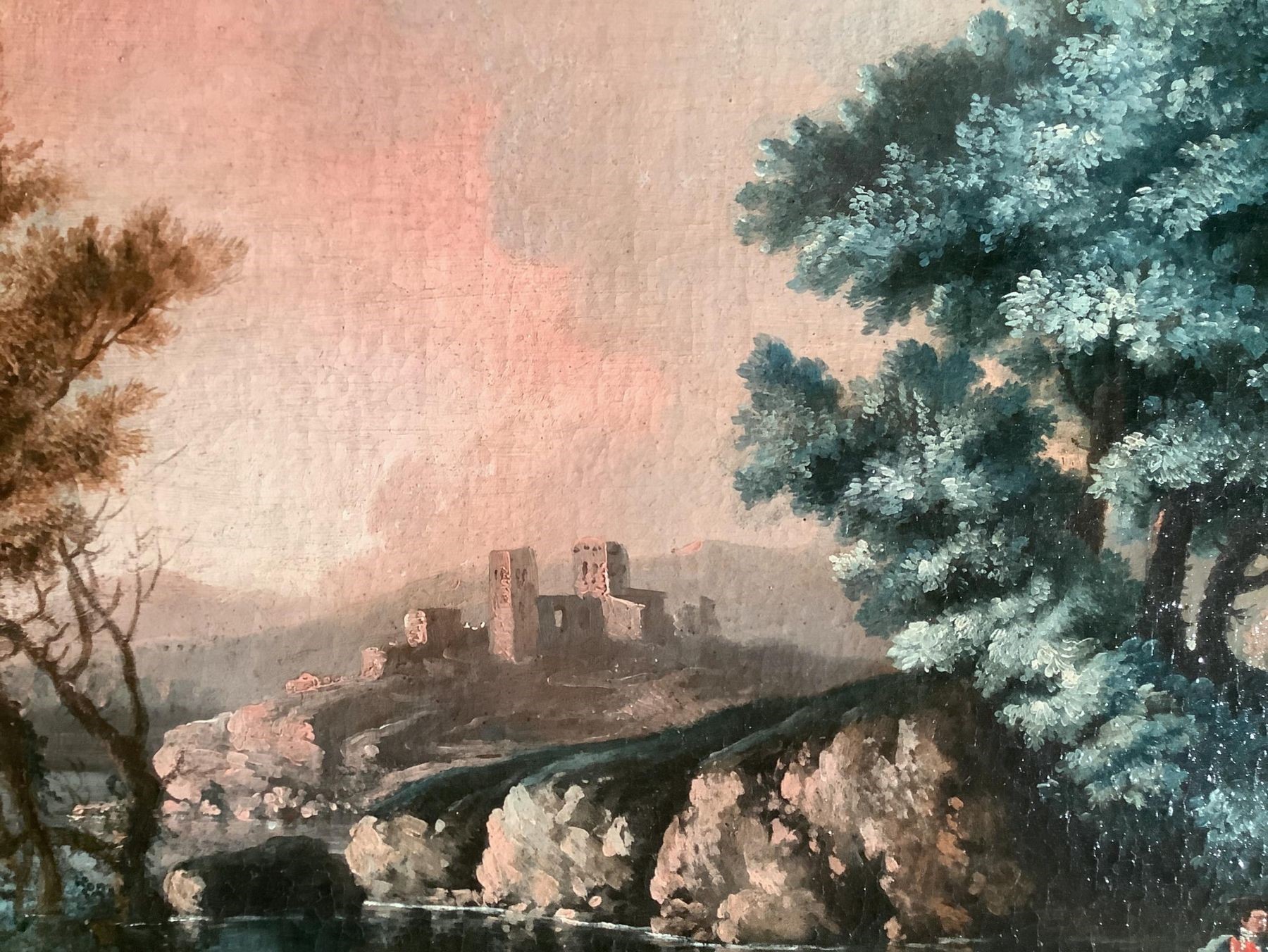 Veduta del Tevere a carattere archeologico con personaggi