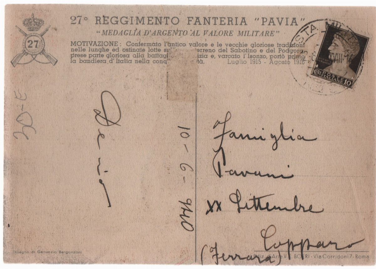 Cartolina Originale 27° Reggimento Fanteria Pavia