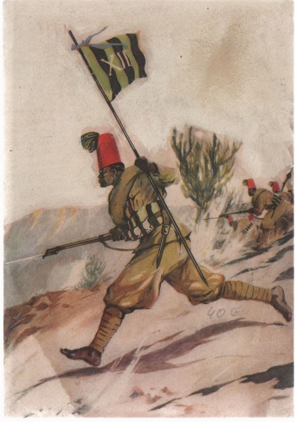 Cartolina coloniale originale XII battaglione - Indigeni d'Eritrea