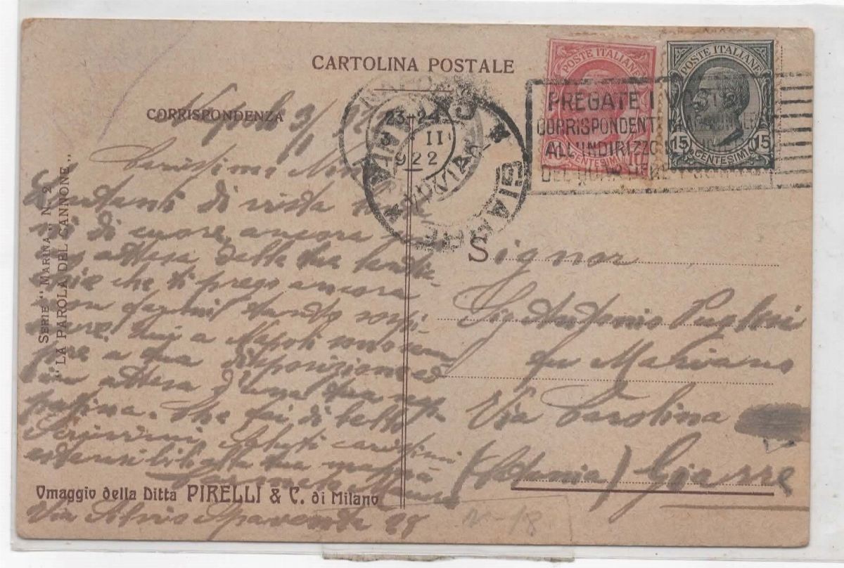 Rara cartolina pubblicitaria della ditta "Pirelli & C - Milano