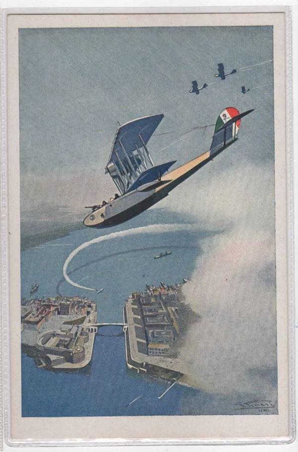 Cartolina originale propaganda aviazione Jonio e Basso Adriatico- Taranto alla littoria