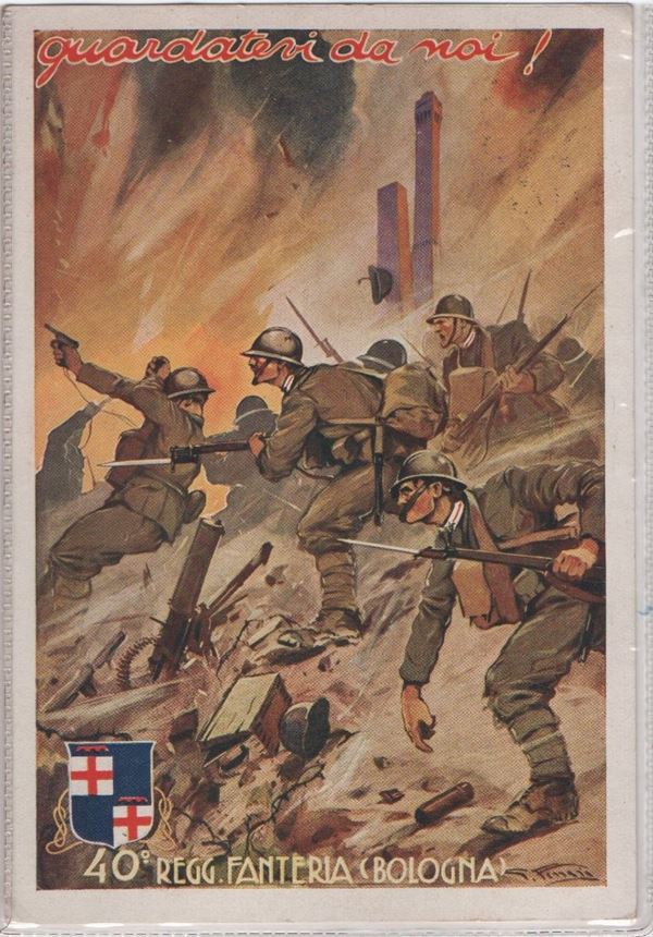 Cartolina originale 40° reggimento fanteria "Guardatevi da noi!"