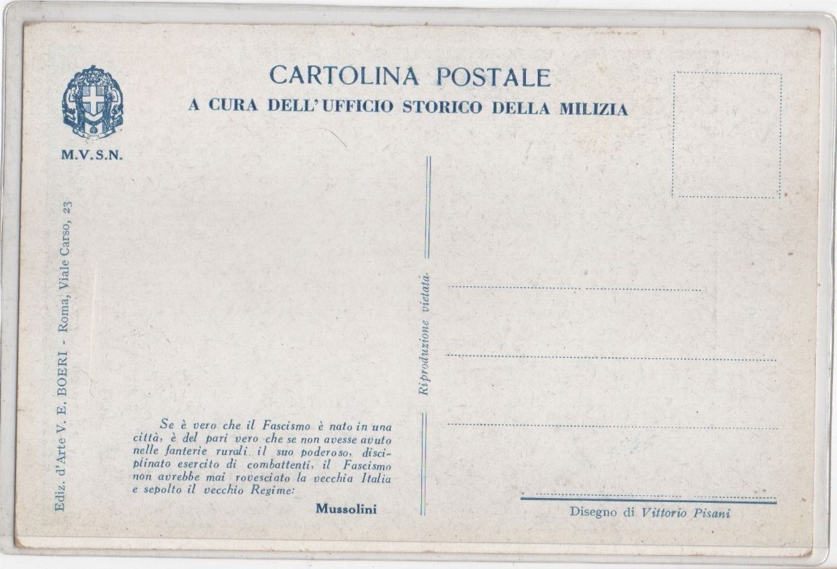 Cartolina originale propaganda a cura uffici storico della milizia M.V.S.N.