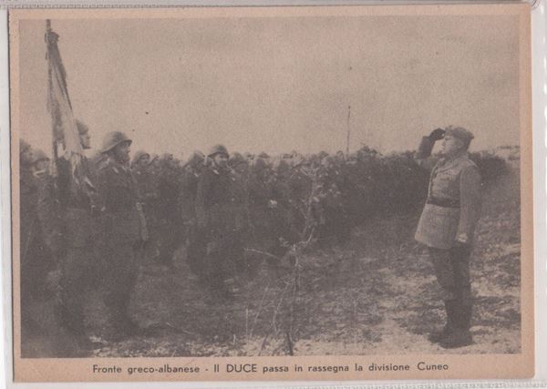 Cartolina originale propaganda del P.N.F. fronte Greco Albanese 1940
