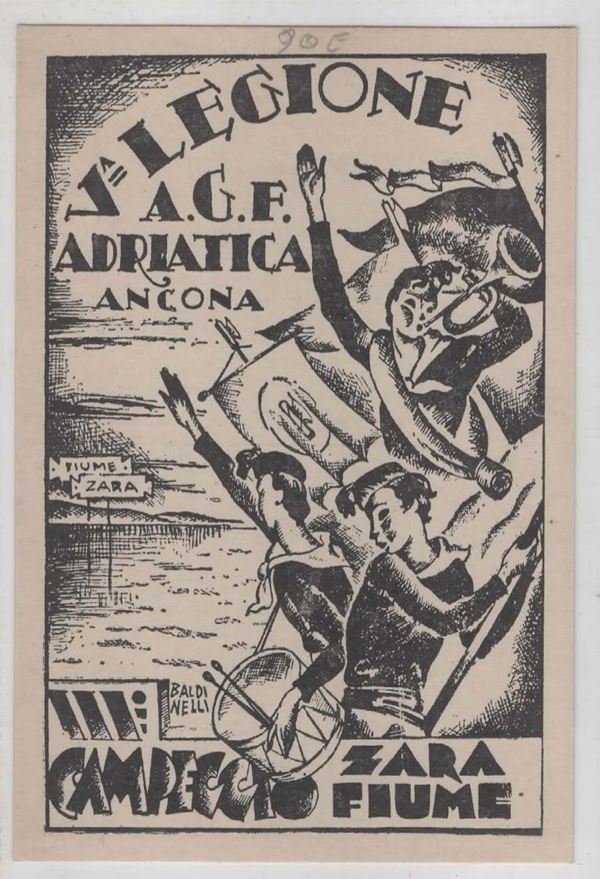 Cartolina originale V legione A.G.F. Adriatica III campeggio a Zara e Fiume