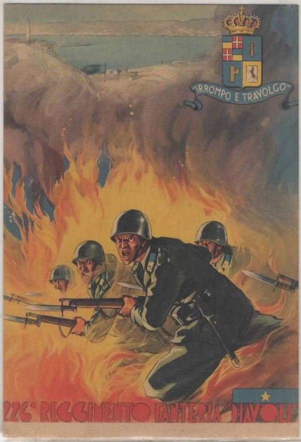 Cartolina originale 226° reggimento fanteria "Arezzo" - Diavoli - irrompo e travolgo -