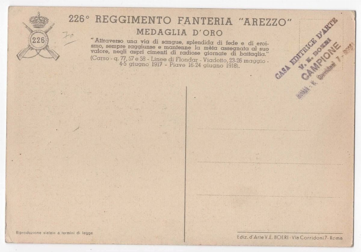 Cartolina Originale 226° Reggimento Fanteria "arezzo" - Diavoli - Irrompo e Travolgo -