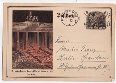 Cartolina Originale Germania "germania Sopratutto!" 30.01.1933