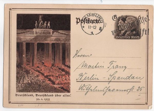 Original postcard from Germany "Germany above all!" 30.01.1933