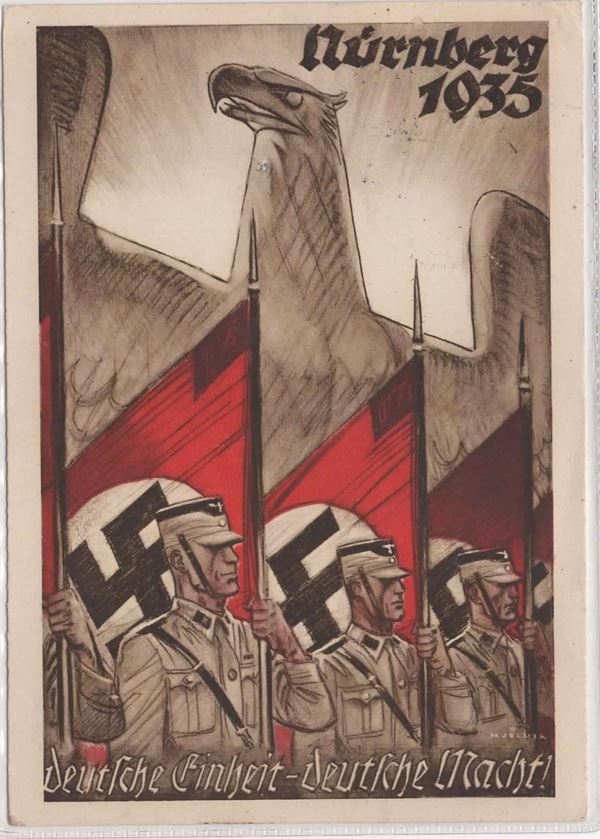 Rara cartolina originale propaganda festiva raduno di Norimberga della N.S.D.A.R.
