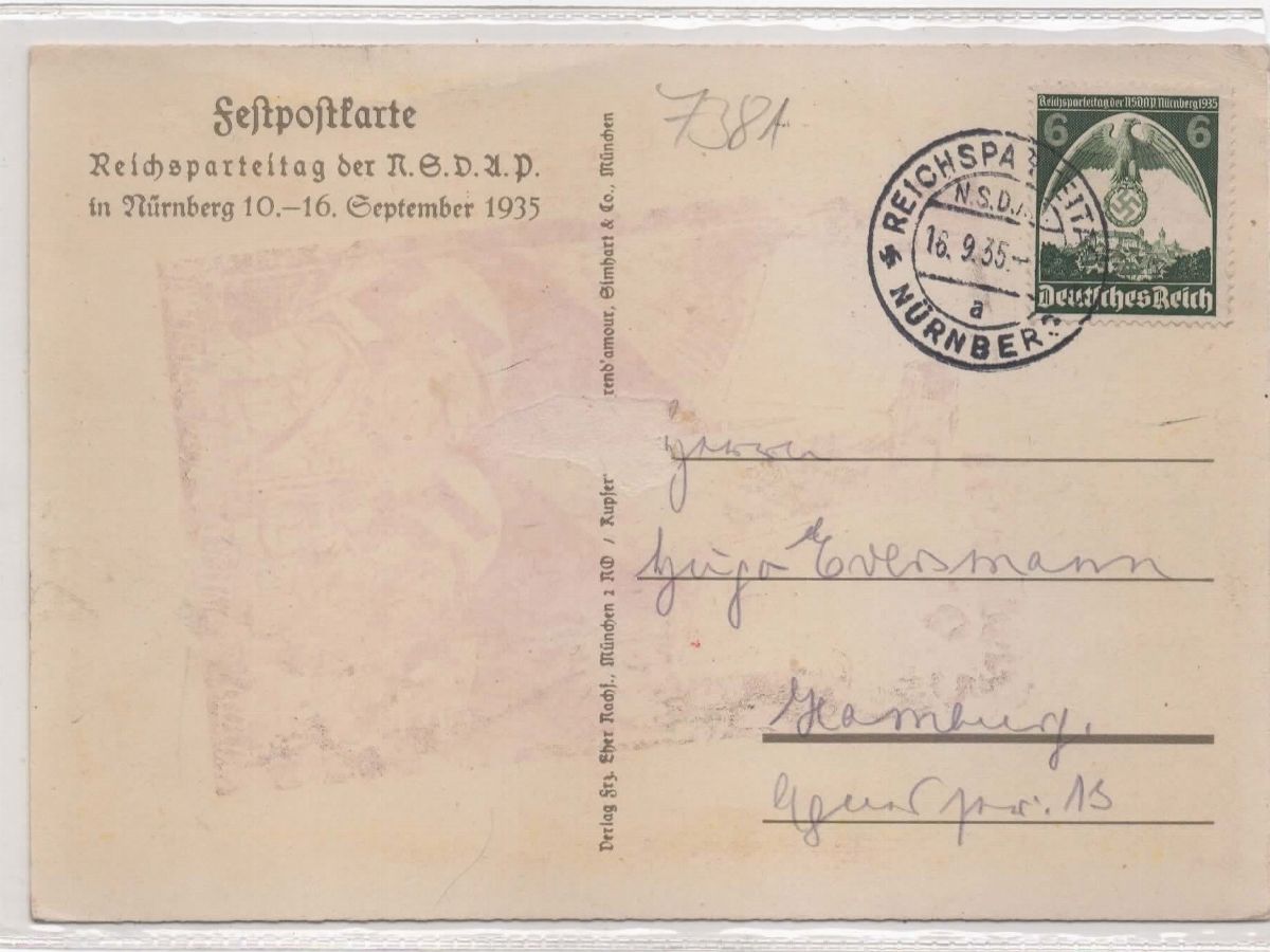 Rara cartolina originale propaganda festiva raduno di Norimberga della N.S.D.A.R.