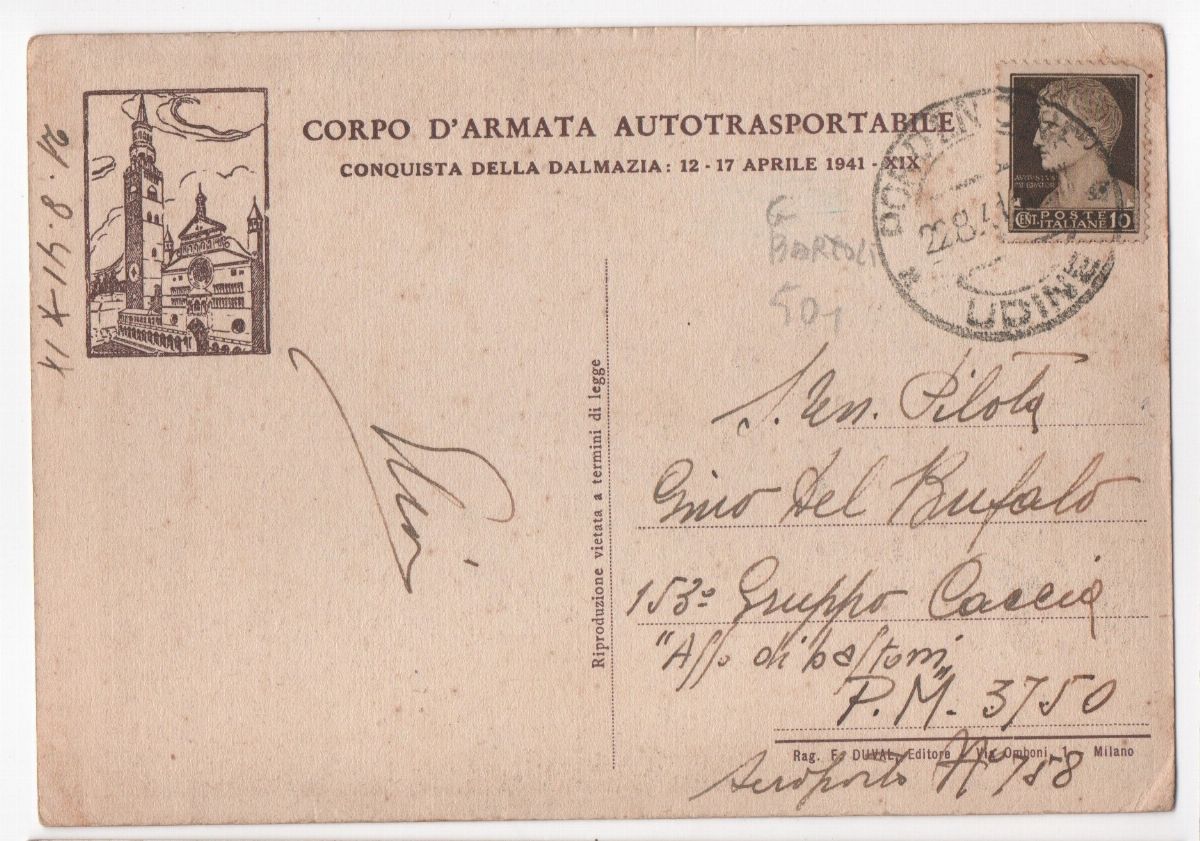 Cartolina Originale Corpo D'armata Autotrasportabile - Conquista della Dalmazia 1941