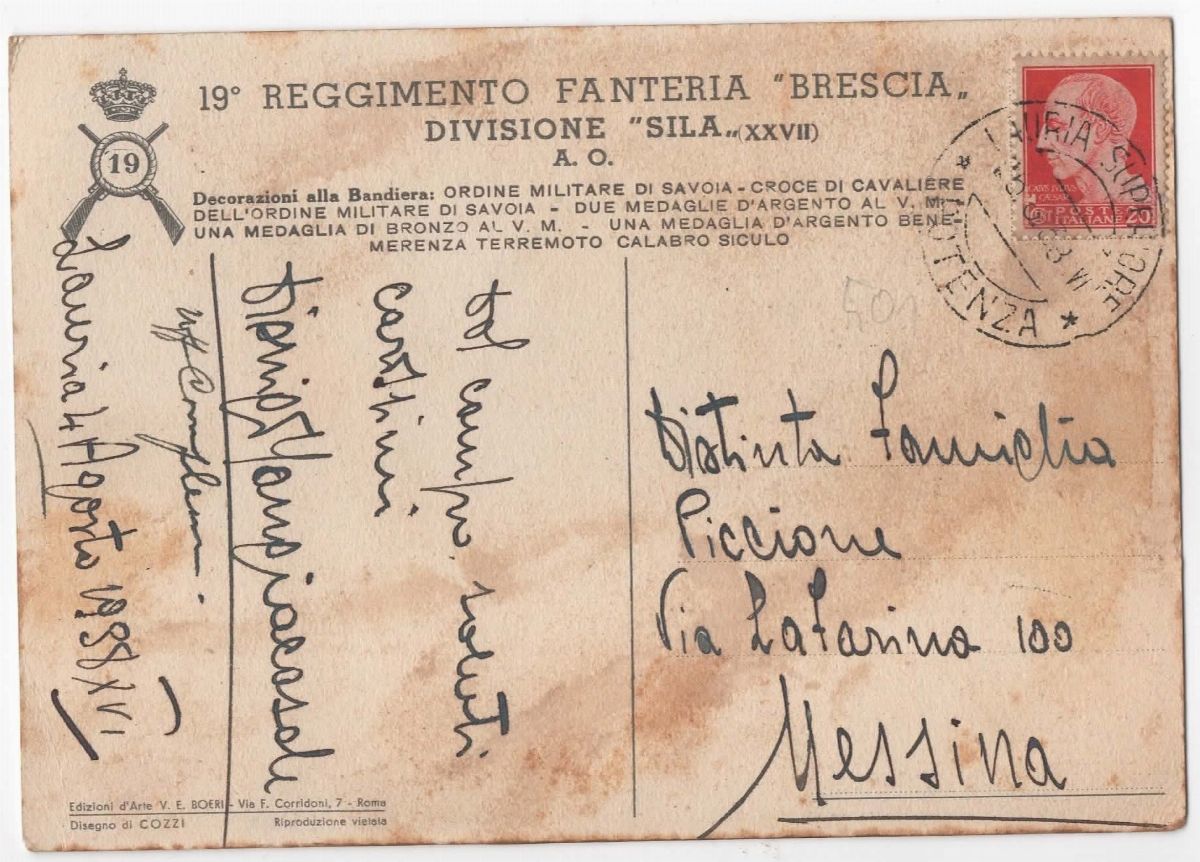 Cartolina Originale 19° Reggimento Fanteria Brescia "superarsi È Vincere"