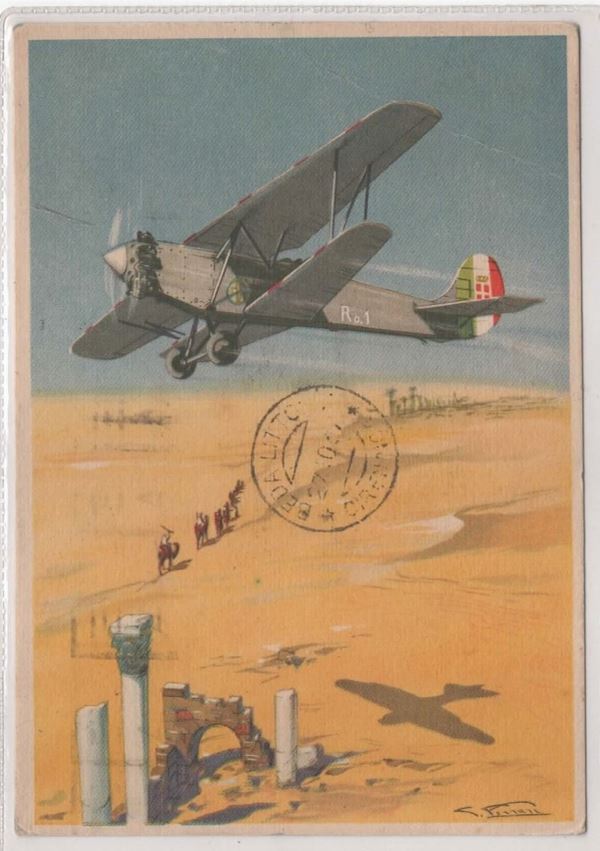 Original colonial postcard - Volere - Volare - Valere aeronautical weapon