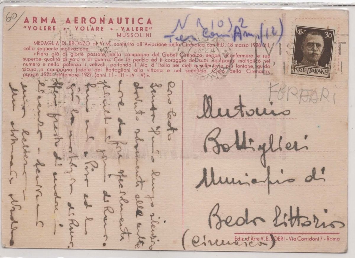 Cartolina Originale Coloniale- Arma Aeronautica Volere - Volare - Valere
