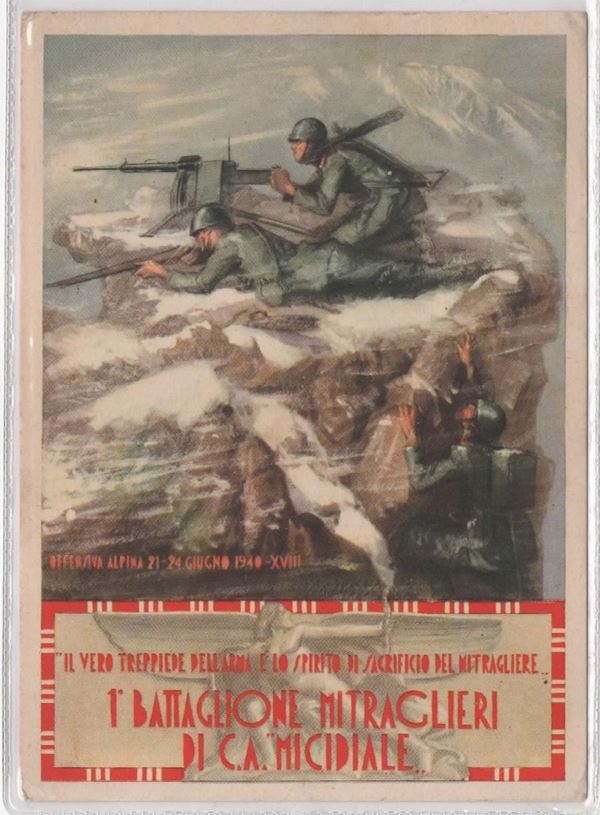 Rara cartolina originale 1° battaglione mitraglieri di C.A. Micidiale